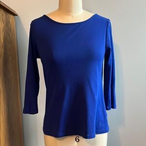 Cable & Gauge Fitted Blue 3/4 Sleeve Blouse